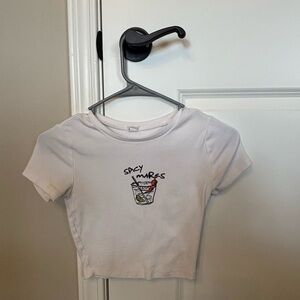 Garage White Crop Tee with Spicy Margs Drink Graphic